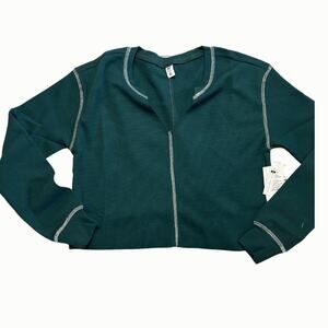 BP XXS Oversized Waffle Knit V neck Layering Casual Tee in Green Moss